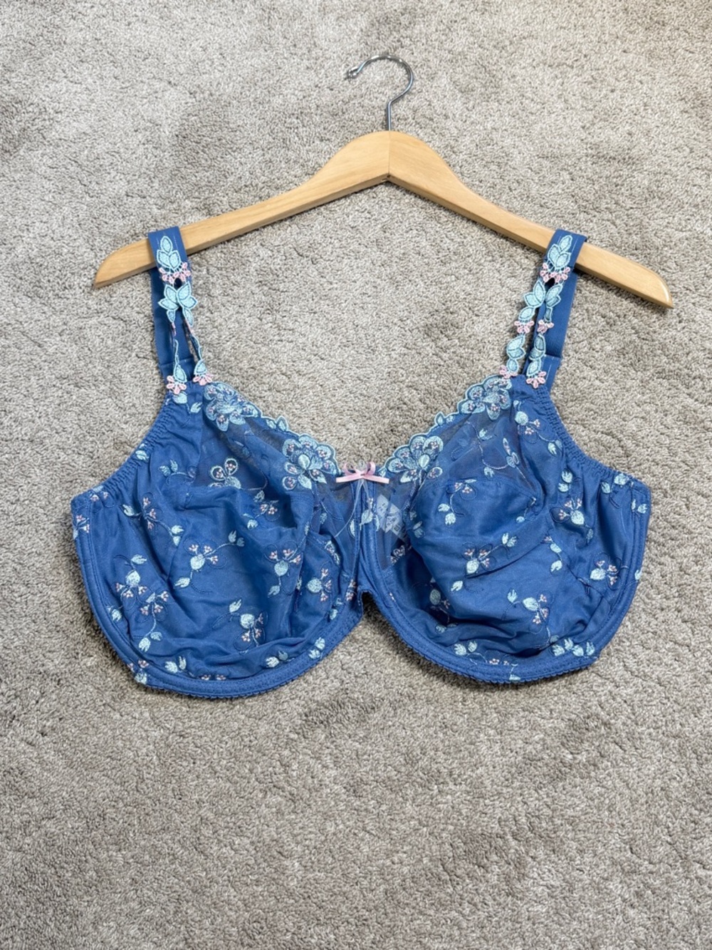 Prima Donna Women’s Deauville Blue Floral Embroidered Underwire Bra Size UK 42H